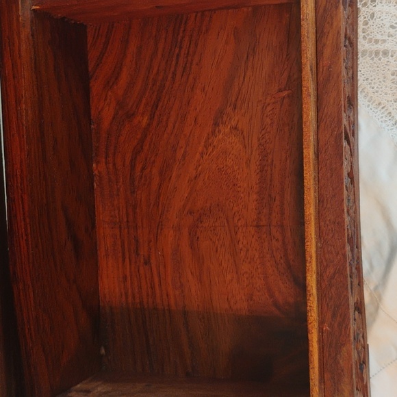 Vintage Archana Wood Jewelry Trinket Box Carved Designs Inlay Taj Mahal on Lid - Picture 8 of 11